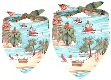 Dreieckstuch für Hunde, Weihnachtsmann, Strand, Weihnachten, Dreieckstuch für kleine, mittelgroße und große Hunde und Katzen, Dreieckstuch, 2 Stück