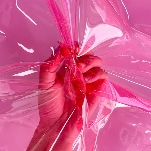 ONEART | Rosa Transparentes Vinyl-Stoff 91×135 cm, Mehrzweck- 0.3 mm Klares Wasserdicht TPU-Gewebe Meterware für Nähen Handwerk Heimdekor