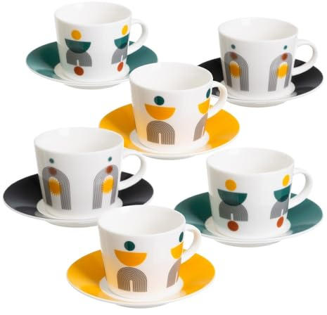 Juego de café de 6 tazas y plato impresión de arcos de cerámica de 100 ml