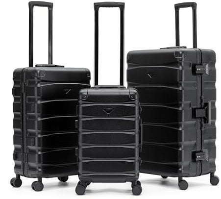 Flight Knight Premium Travel Suitcase - 8 Spinner Wheels - Built-in Side Lock Lightweight Aluminium Frame, ABS Hard Shell Carry on Check in Luggage Highly Durable - Approved for Over 100 Airlines