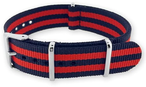 Natos.com - Bond Blau Rot NATO Uhrenarmband G10 Military Nylon Strap - 22 mm
