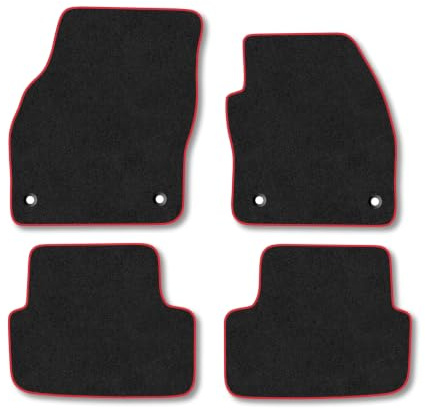 Skoda Fabia (2021+) Carpet Car Mats | Red Edge Trim Tailored Fit Floor Mats Full Coverage Protection Accessories Easy Clean Anti Slip Made in the UK