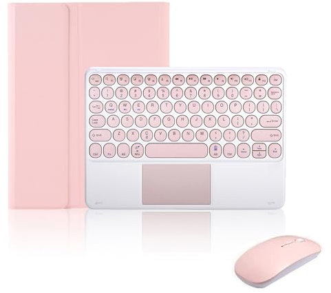 Funda Teclado para iPad Pro 10.5 2017 y iPad Air 3 2019 con Ranura para Lápiz, QWERTY Teclado Trackpad Bluetooth Desmontable Español Ñ con Ratón Inalámbrico Recargable, Rosa-B