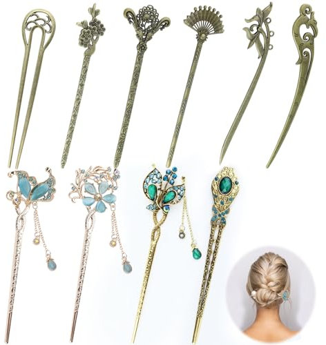 GZLFH 10 horquillas, horquilla vintage, pasador de pelo chino, palillos dorados para el cabello decorativo, peinado fijo, decoración diaria del cabello, fiesta de espectáculo