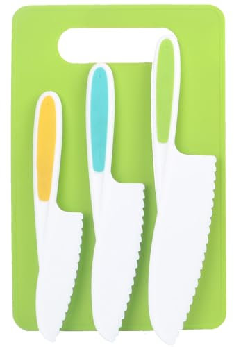 Zrriiyy Montessori Toddler Knife Set-4PCS Kids Safe Knives with Cutting Board for Real Cooking Kids Cooking Sets Real Cooking Kitchen Tools Toddler Friendly Knives