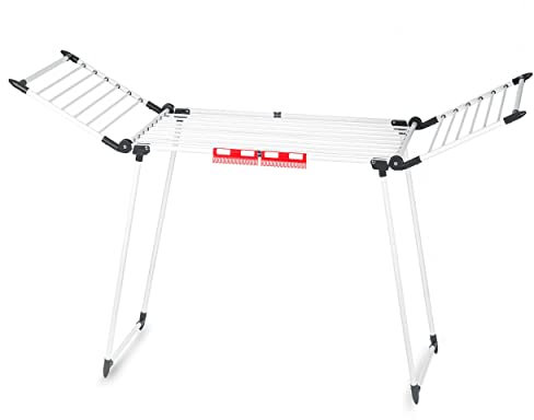 Massido Wäscheständer XXL Ausziehbar Teleskopisch Wäscheflügeltrockner Wäschetrockner Ständer Stabiler Standtrockner Mit Rutschfesten Füßen Große Trockenfläche 27 M Lydia Weiß 190-260 x 60 x 117 cm