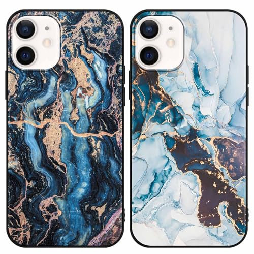Pnakqil [2 Packs Marble Print Phone Case for iPhone 12 / iPhone 12 Pro 6,1, Liquid Silicone Shockproof Protection Case for Girls with Aesthetic Design Cute Floral Patterns Soft Slim Phone Cover, 12
