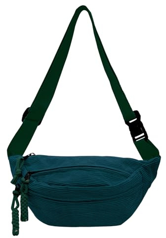XSDSLS Sac Banane Velours Côtelé,Sac à bandoulière Sangle Réglable,Sac Banane Polyvalent pour Femme Homme pour Faire du Shopping,Sortir,Voyager et Travailler (Vert Paon)