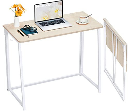WOHOMO Kleiner Schreibtisch Klappbar 100 cm, Klappschreibtisch, Kleiner Klapptisch Kleine Computertisch für Kleine Räume, Home Office Schreibtisch Schmal, Beige