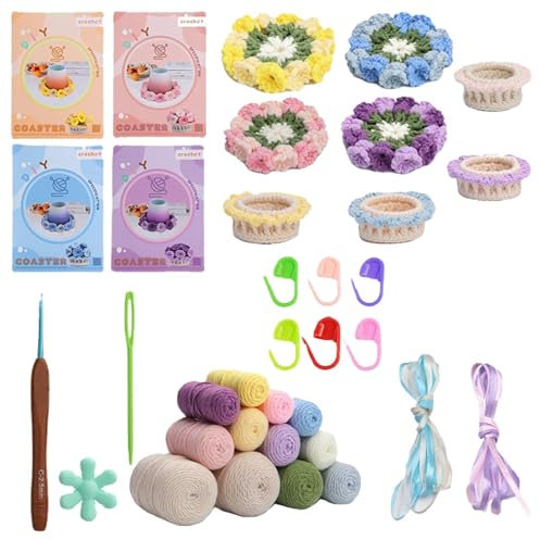 Blumentopf-Untersetzer, Häkel-Starter-Set, Strickzubehör, Häkelgarn, Schritt-für-Schritt-Video-Tutorials, Erwachsenen-Häkelset, Kinder-Häkelset, Bastelsets, einfaches Häkelprojekt, Häkelanleitung