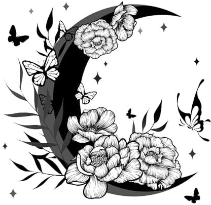 Moon Wall Sticker Decor - Moon Flower Art Decal Black Wall Sticker