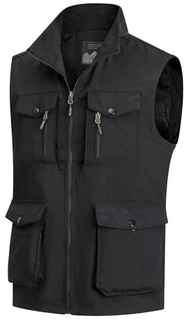 MeiLayM Herren Outdoor Weste mit Vielen Taschen Schnelltrocknende Freizeitweste Leicht Anglerweste Sommer Atmungsaktiv Ärmellose Jacke Sport Multifunktionsweste Camping Fotografie Weste Schwarz,4XL