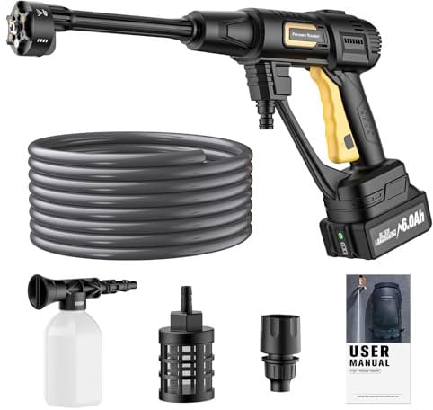 GGiking Pressure Washer for Makita 18V (NO battery) Cordless Portable Battery Pressure Washer Jet Washers with foam spray pot and 5m water hose, 6 in 1 Nozzles Water Gun for Car Garden Home Patio