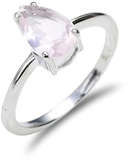 Anello in argento sterling con quarzo rosa, anello in pietra naturale per uomo e donna, anello di fidanzamento solitario a forma di pera, splendido anello fatto a mano R-192-24-Silver-8