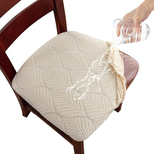 wasserdichte Sitzbezüge 4er Set – High Stretch Sitzkissen, Herausnehmbar & Waschbar für Bankett, Küche, Hotel (gebrochenes Weiß)