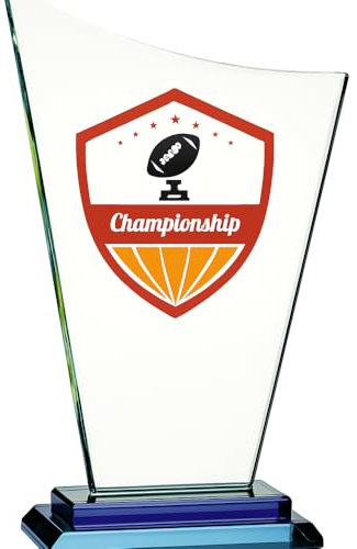 Crystal Glass Trophy with Blue Base – Available in 21.5cm, 25.5cm, and 29cm Sizes (1, Small – 21.5 x 12 x 1 cm)