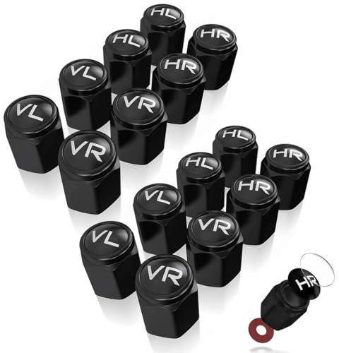 HAMKU 16 Stück Ventilkappen Auto mit Beschriftung, Auto Ventilkappen mit Dichtung, Schwarz Autoventil Kappe für PKW, SUV, Wohnmobile und Motorräder