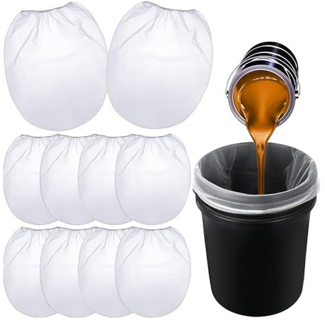 Daryunk 10Pcs Paint Strainer Bags, 1 Gallon Paint Liquid Filter Bags White Fine Mesh Bucket Strainer with Elastic Top Opening Paint Filtering Bag for Paint Gardening Hydroponics