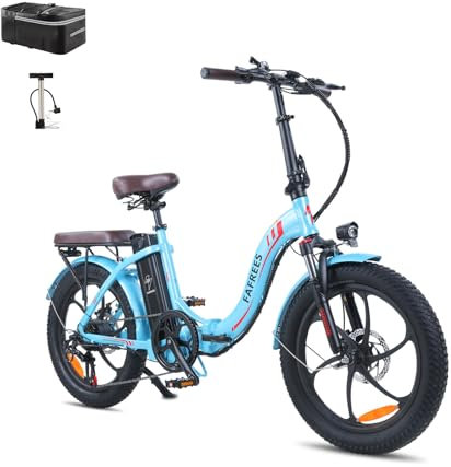 Fafrees F20 PRO E-Bike Klapprad Elektrofahrrad 20 Zoll Fatbike, 250W Motor 36V 18AH Akku, 20 * 3,0 Zoll Mountainbike Elektrofahrrad 40 Nm (Hecktasche + Pumpe, Seeblau)