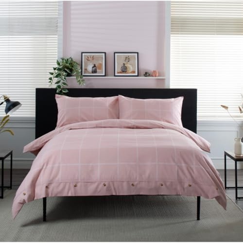 Crossley Heath Duvet Cover Set 100% Cotton | Printed 144 TC | Button Closure | Pillowcases Included | Machine Washable | Available in Blue, Rose, Grey, Green - All UK Sizes [Ki-Ro]