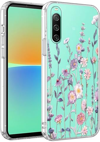 Saqmkil Handyhülle für Sony Xperia 10 IV Hülle, Blumen Muster Aesthetic Durchsichtig Mädchen Case Transparent Weich Silikon Dünn TPU Bumper Stoßfeste Schutzhülle Cover für Sony Xperia 10 IV 6, Rosa