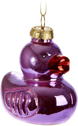 BRUBAKER Quietscheente Pink-Lila Weihnachtskugel aus Glas - Handbemalt und Mundgeblasen - Christbaumschmuck Lustig - Christbaumkugel Ente Figuren Weihnachtsdeko Anhänger - Deko Baumkugel