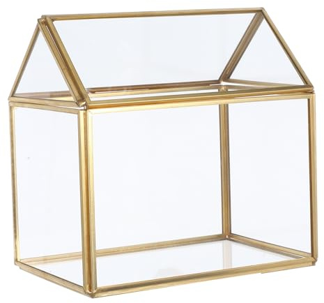 BESPORTBLE Terrario Artesanal con Forma de Casa Dorado Maceta Geométrica de Vidrio para Musgo de Interior Mini Invernadero Decorativo para Suculentas y Jardín en Miniatura Centro de Mesa