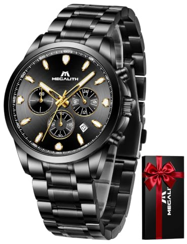 MEGALITH Uhren Herren Edelstahl Armbanduhr: Klassische Wasserdicht Armbanduhr mit Datum - Chronograph Analog Quarzuhr - Elegantes Geschenke für Business Männer Geburtstag Jubiläum