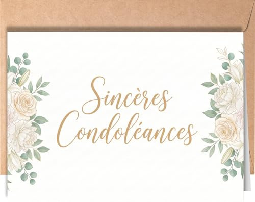 Carte de Condoléances avec Enveloppe – Sincères Condoléances – Carte de Sympathie au Design Minimaliste et Floral pour Exprimer Soutien et Réconfort à la Famille Endeuillée – Intérieur Vierge - EU 246
