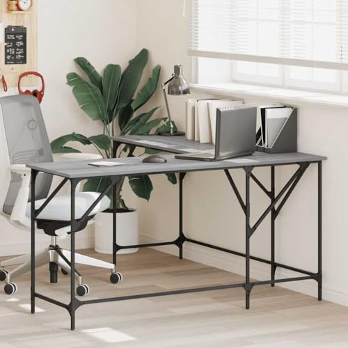 RMIHSJG Bureau gris Sonoma 149 x 149 x 75 cm en bois dérivé du bois en forme de L avec pieds réglables et plateau de table spacieux pour bureau à domicile et cadre en métal