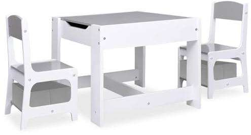 ZXQVLMRS Kindertisch mit 2 Stühlen Set für Kinder, MDF Sitzgruppe mit 2-in-1 Whiteboard und Kreidetafel, Kindersitzgruppe für Spielen, Malen und Lernen, Weiß