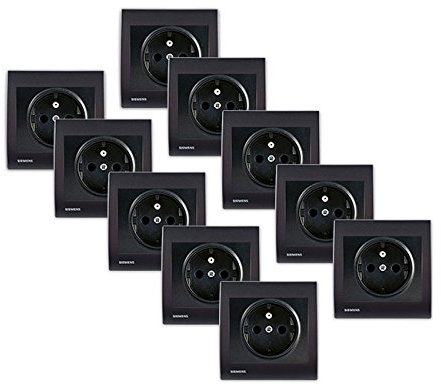 Lot de 10 Prise 2P+T Anthracite Delta Iris + Plaque Anthracite