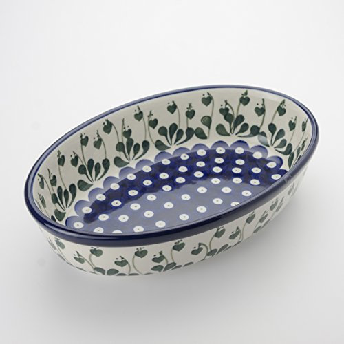 Polish Pottery 24cm x 16cm Oval Lasagne Oven Serving Dish - Love Leaf