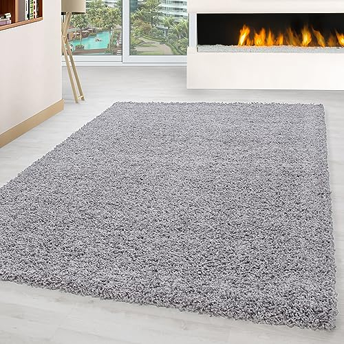 Carpettex Hochflor Teppich Wohnzimmer 80 x 150 cm Hellgrau - Flauschiger Teppich Extra Weich und Pflegeleicht - Shaggy Teppich Modern Einfarbig Design - Teppich für Schlafzimmer, Esszimmer und Läufer