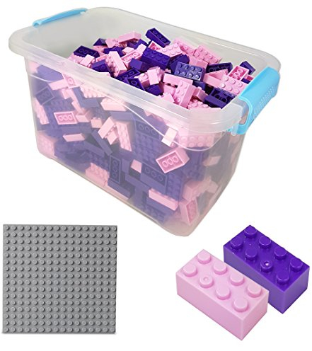 Bausteine - 520 Stück, Kompatibel zu Allen Anderen Herstellern - Inklusive Box und Grundplatte, Pink Lila