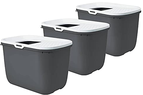 3er Sparpack Katzentoilette HOP IN Einstieg von Oben grau