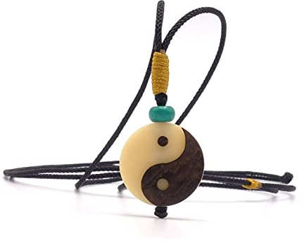 BENAVA Ying Yang Kette aus der Tagua Nuss Yin Yoga Halskette | Boho Goa Organic Holzschmuck | Damen und Herren Esoterik Psy Natur Schmuck aus Holz | Steinnuss Freundschaftskette Beige