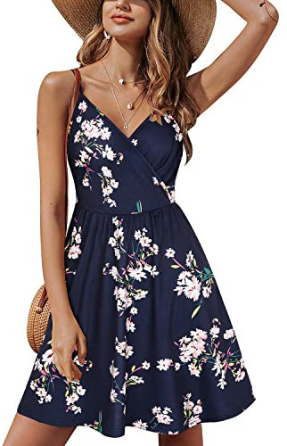 STYLEWORD Women's V Neck Floral Spaghetti Strap Summer Dress Casual Swing Midi Sundress with Pocket(A1-floral01,XL)