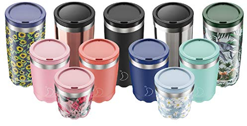 Taza Chilly’s de Viaje aislada | Tazas de café de Doble Pared con Tapas | Acero Inoxidable | El Logo del Producto Recibido Puede Variar | Plata | 500ml