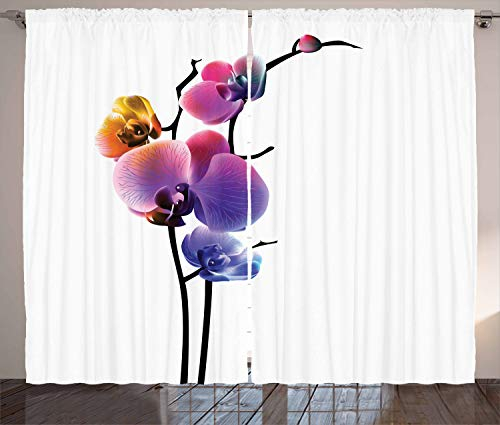 ABAKUHAUS Orchideen Rustikaler Vorhang, Lebendige blühende Pflanze, Wohnzimmer Universalband Gardinen mit Schlaufen und Haken, 280 x 260 cm, Lila Magenta