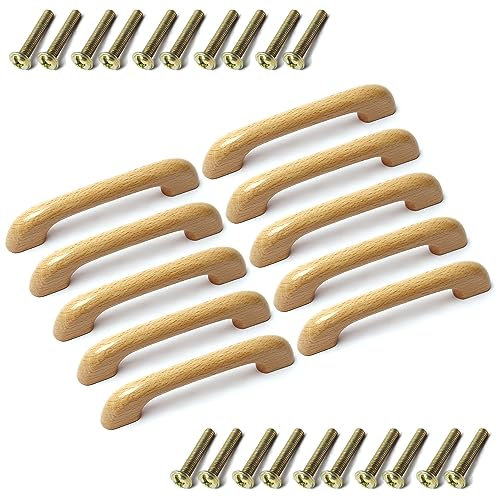 MroMax Holzknöpfe, 96 mm Lochabstand, 124 mm Länge, für Schrank, Möbel, Küche, Griffe für Kommode, Schublade, Kleiderschrank, 10 Stück