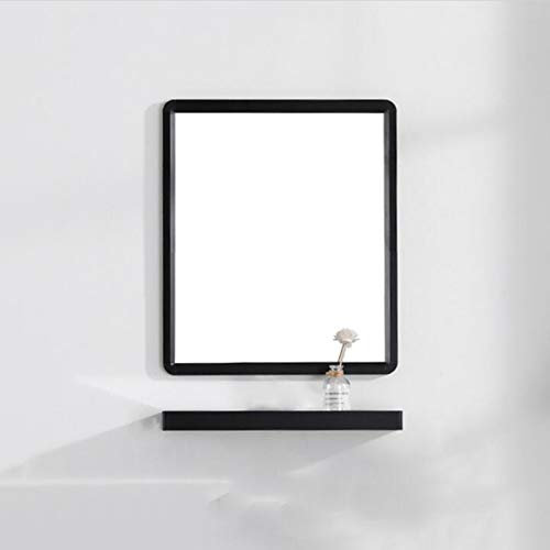 Miroir Mural rectangulaire Noir avec Tablette, Miroir Mural Auto-adhésif, Miroir de Salle de Bain à Cadre en Fer, Miroir intérieur intérieur, Miroir Mural pour Couloir de Chambre à Coucher