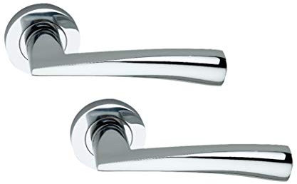 Infinity Decor Pair of Polished Chrome Loyal Lever Latch Door Handles on Rose Set for Interior & Exterior Doors