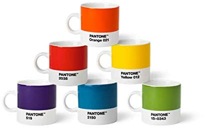Pantone Porzellan Espressobecher 6er-Set, 6 Espressotassen à 120 ml, coffee, mit Henkel, spülmaschinenfest, klassische Farben