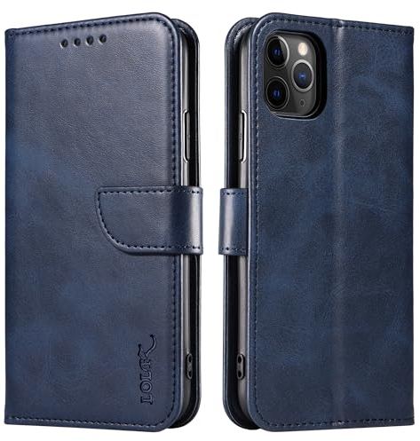 LOLFZ Wallet Case for iPhone 11 Pro Max, Vintage Leather Book Case with Card Holder Kickstand Magnetic Closure Flip Case Cover for iPhone 11 Pro Max - Blue
