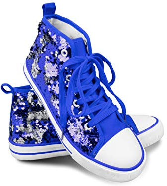 Think Jeck! Pailletten Schuhe Damen Glitzer Sneaker auch als Wendepailletten wählbar Halbhoch Damenschnürer Disco (Blau/Silber, 39)