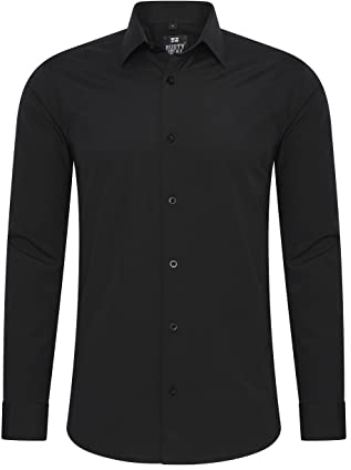 Rusty Neal Herren-Hemd Premium Slim Fit Langarm Stretch Kontrast Hemd Business-Hemden Freizeithemd, Größe S-6XL:3XL, Farbe:Schwarz