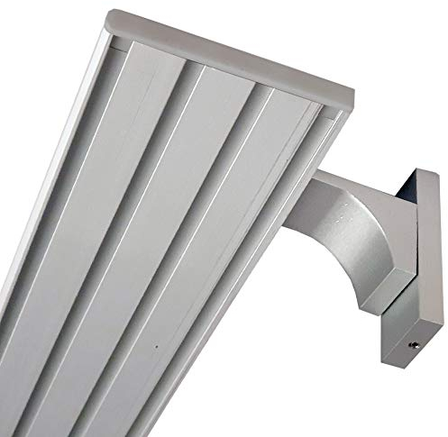 Vorhangschiene Aluminium (inkl. Wandträger) - Silber 4 Lauf 300cm (120cm + 2x90cm) - Flache Gardinenschiene (7mm) - inkl. Vorhanggleiter