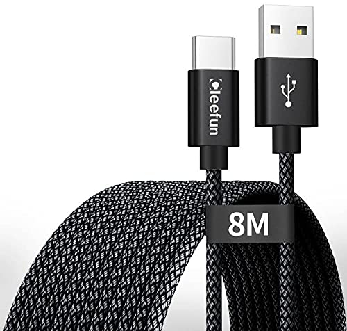 CLEEFUN Cable USB C Extra Largo 8M, Sin Transferencia Datos Cable, Cable USB a USB C Carga Rápida para iPhone 16 15 Pro Max, iPad Pro Air, MacBook Pro Air, Cámara Vigilancia