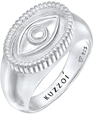 Kuzzoi Siegelring Herrenring massiv 13 mm 925 Silber Biker Ring | oxidiert mit Evil Eye Böser Blick Statement Ring für Männer Herren Größe 60 - 66
